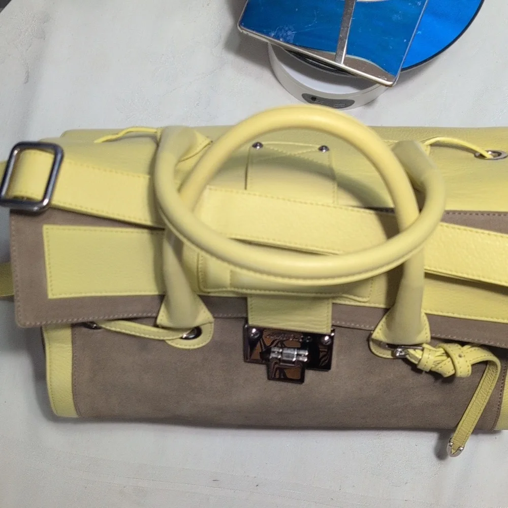 Jimmy Choo Rosalie Color Block  Yellow and Taupe 2 Way Satchel - RARE🔥🔥